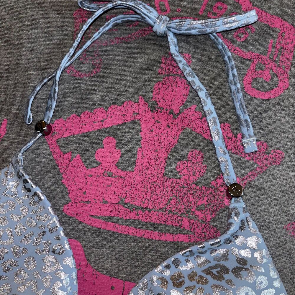 Victoria’s Secret PINK Icy Blue Leopard Foil Triangle String Bikini Top - M-DD - Picture 3 of 8